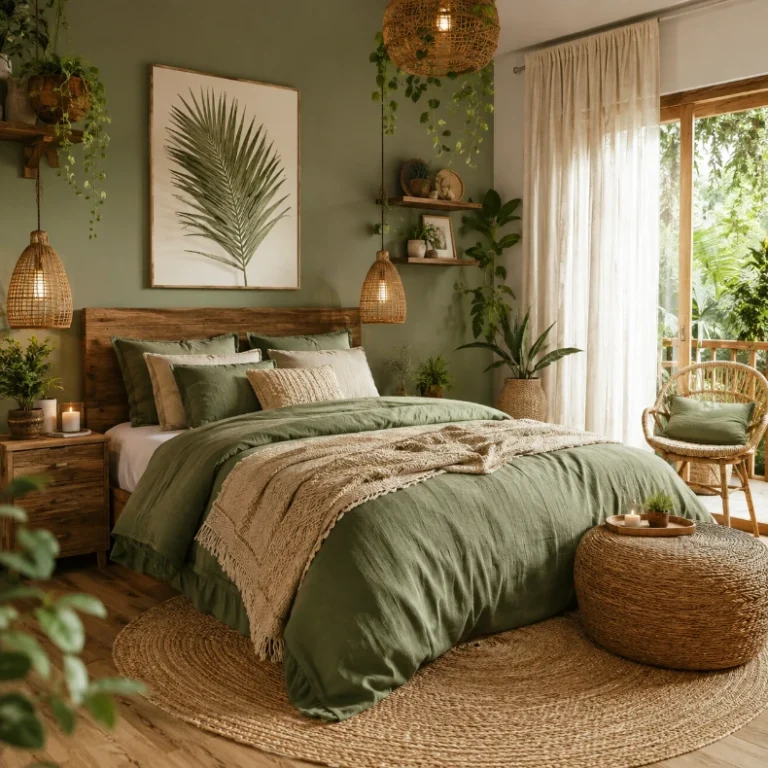 Must-See Nature-Inspired Green Boho Style Bedroom Ideas