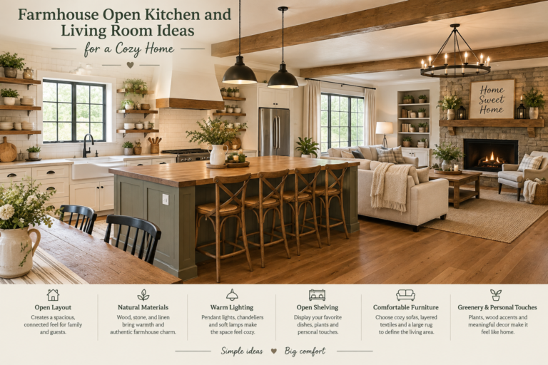 Farmhouse Open Kitchen and Living Room Ideas for a Cozy Home